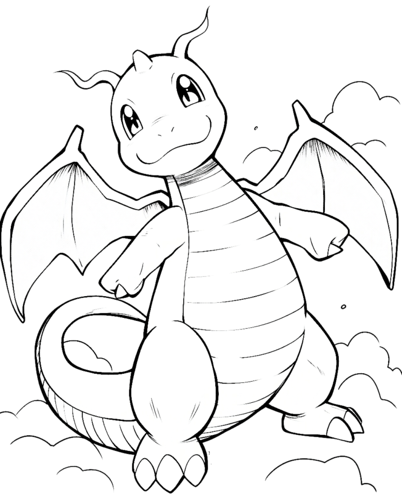 Kawaii Dragonite Coloring Page