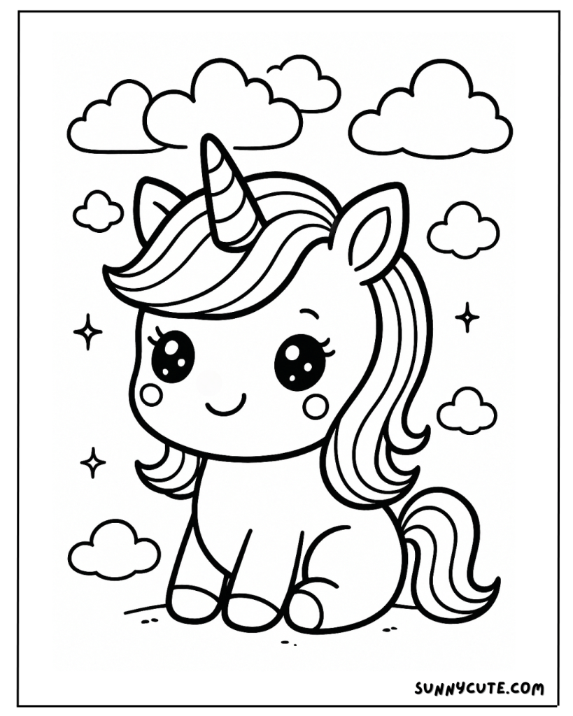 Cute unicorn coloring page