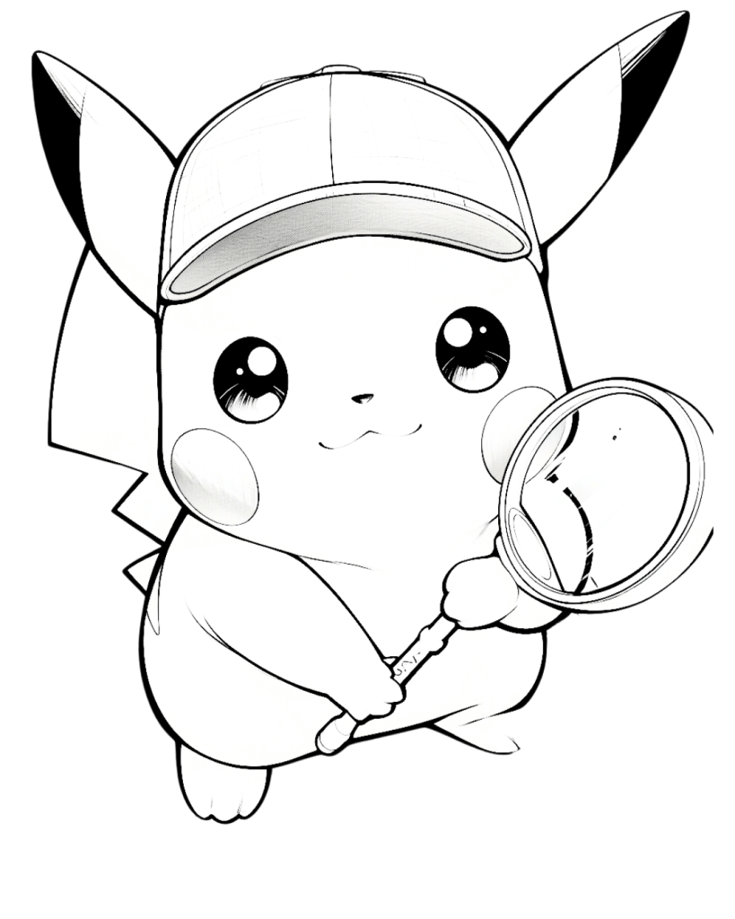 cute detective pikachu coloring page