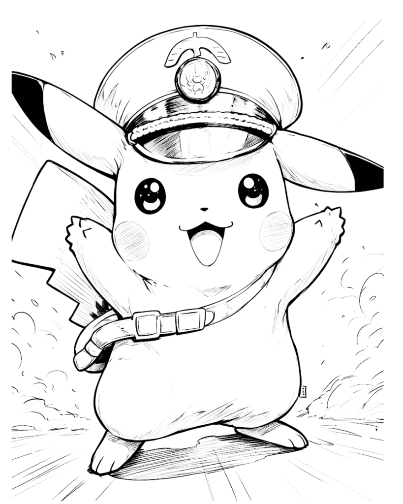 Cute Captain Pikachu Coloring Page