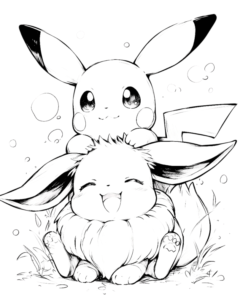 Pikachu and Eevee Coloring Page: