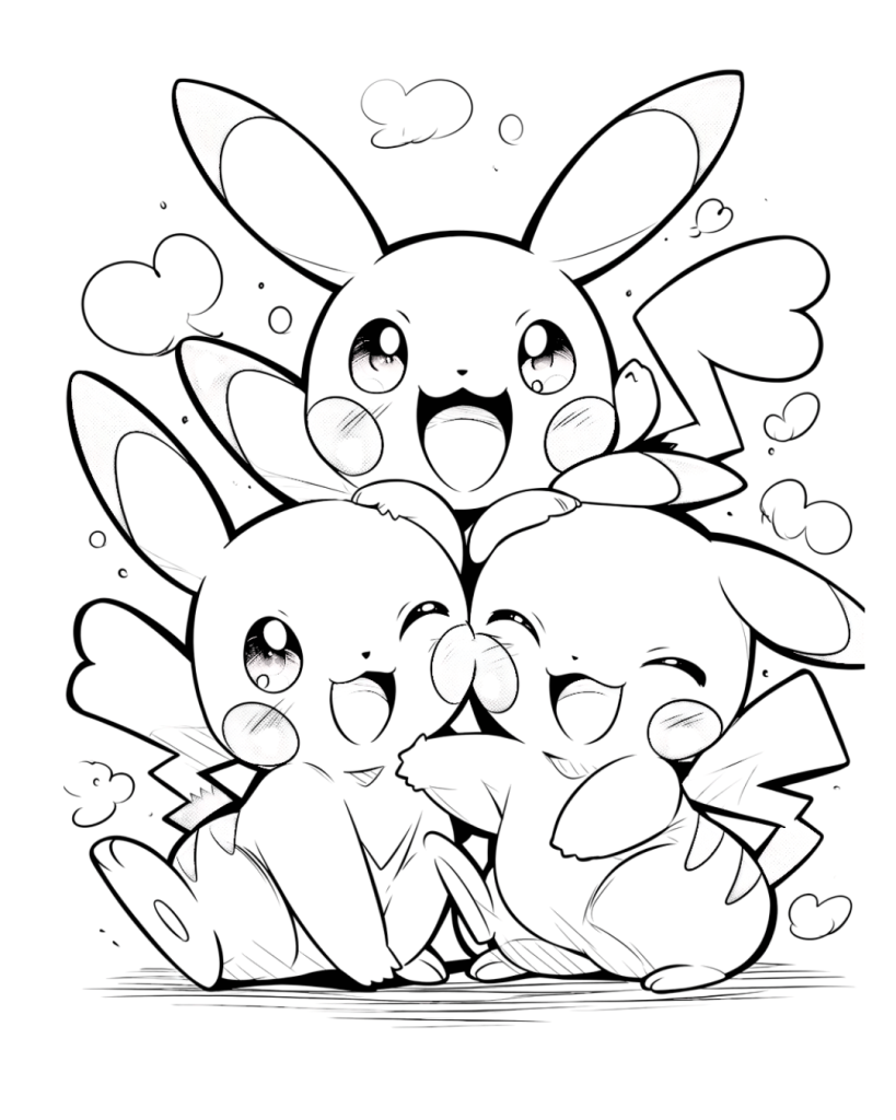 Cute Pikachu and Friends Coloring Page