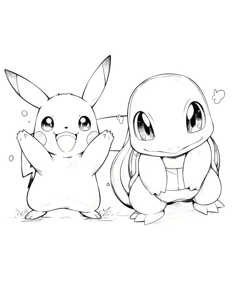 Pikachu with Squirtle coloring page