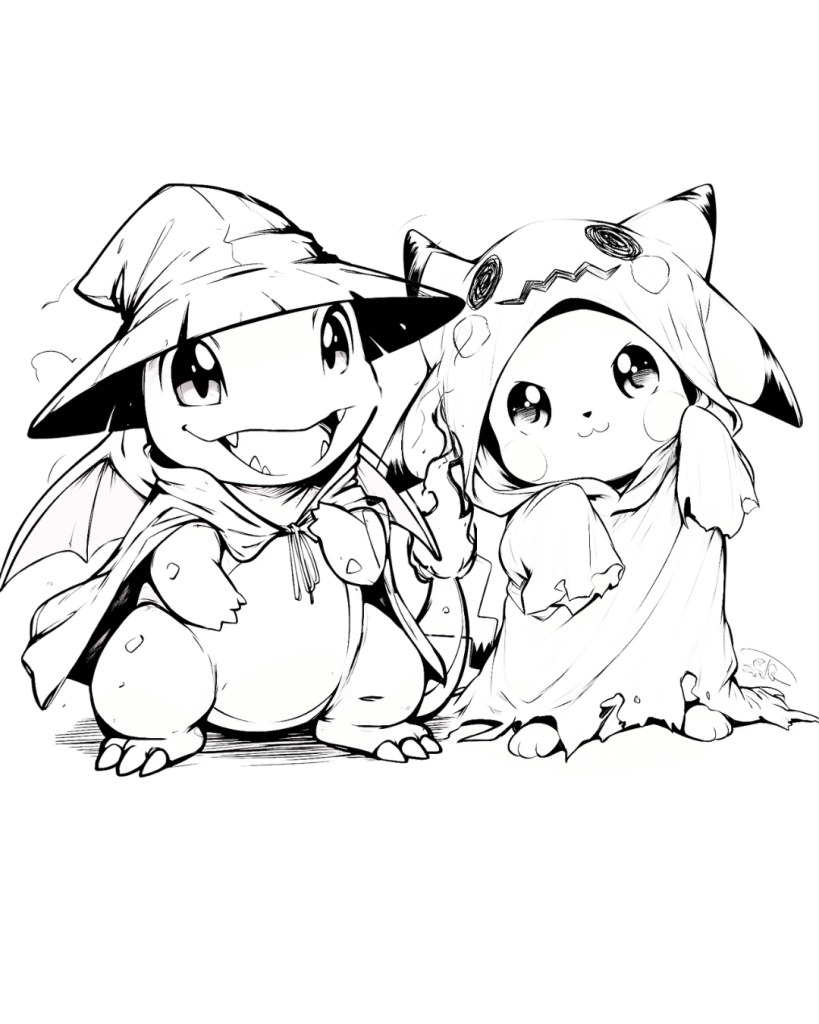 Pikachu and Charmander Coloring Page: