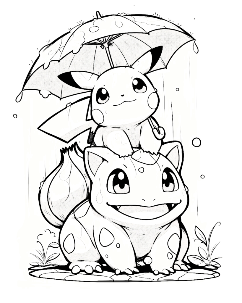 Pikachu and Bulbasaur Coloring Page