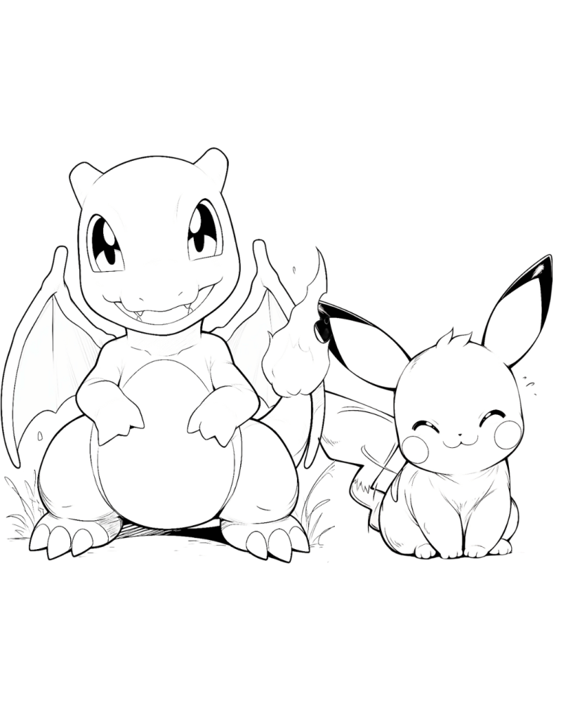 Pikachu and Charizard Coloring Page