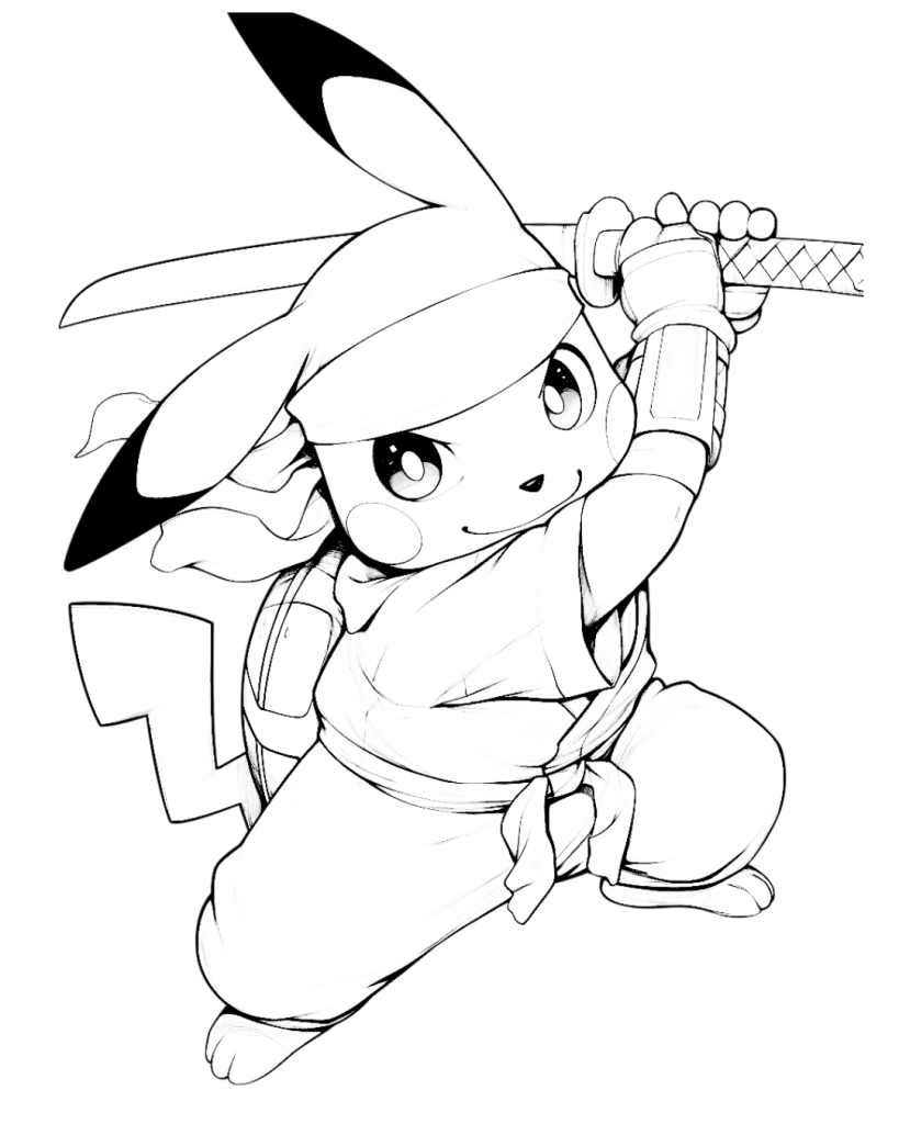 Ninja Pikachu Coloring Page