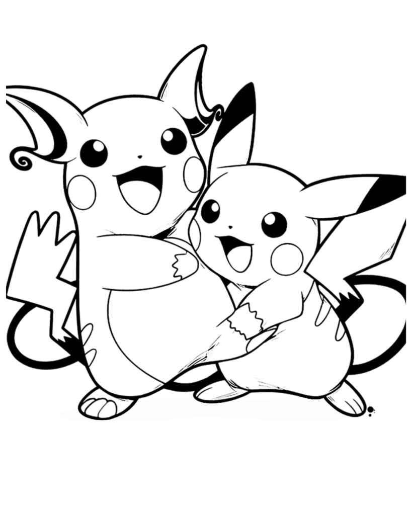 Raichu and Pikachu Coloring Page