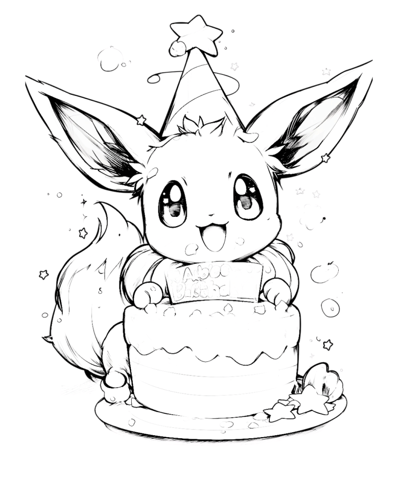 Eevee Birthday Coloring Page