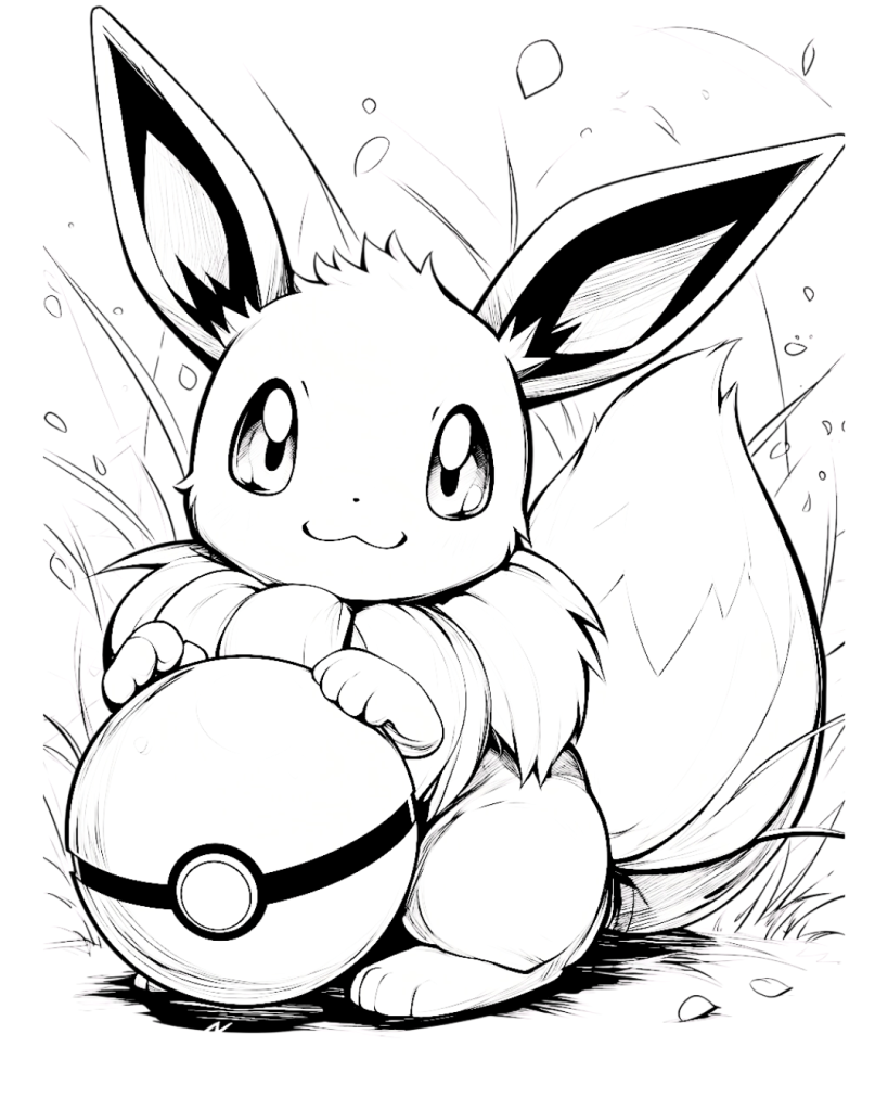 Eevee Play with Pokeball Coloring Page