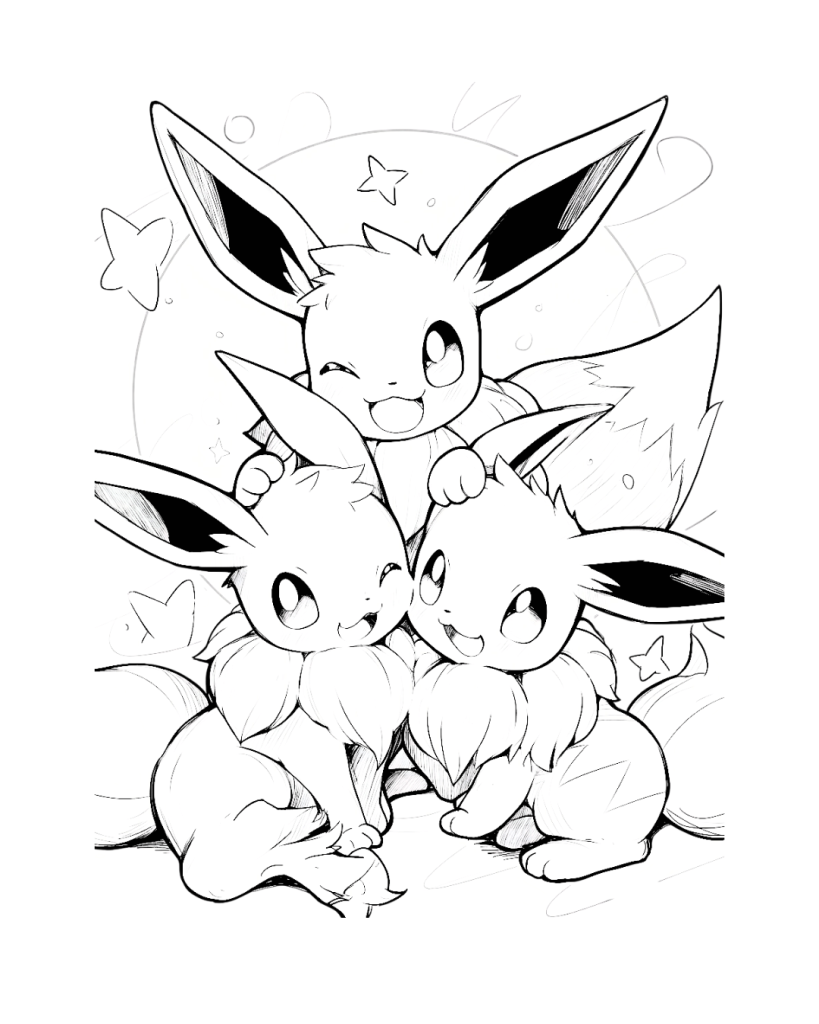 Eevee and Friends Coloring Page