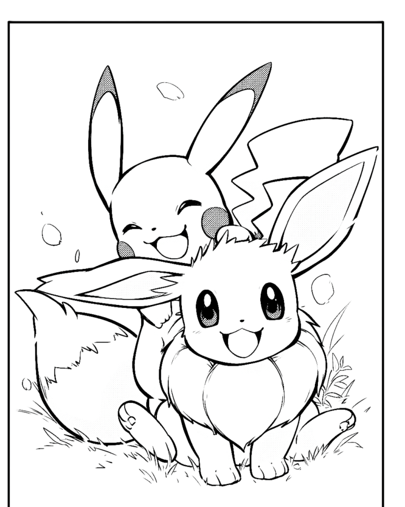 Eevee and Pikachu Coloring Page