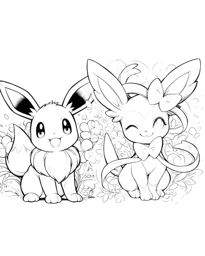 Eevee and Sylveon  Coloring Page