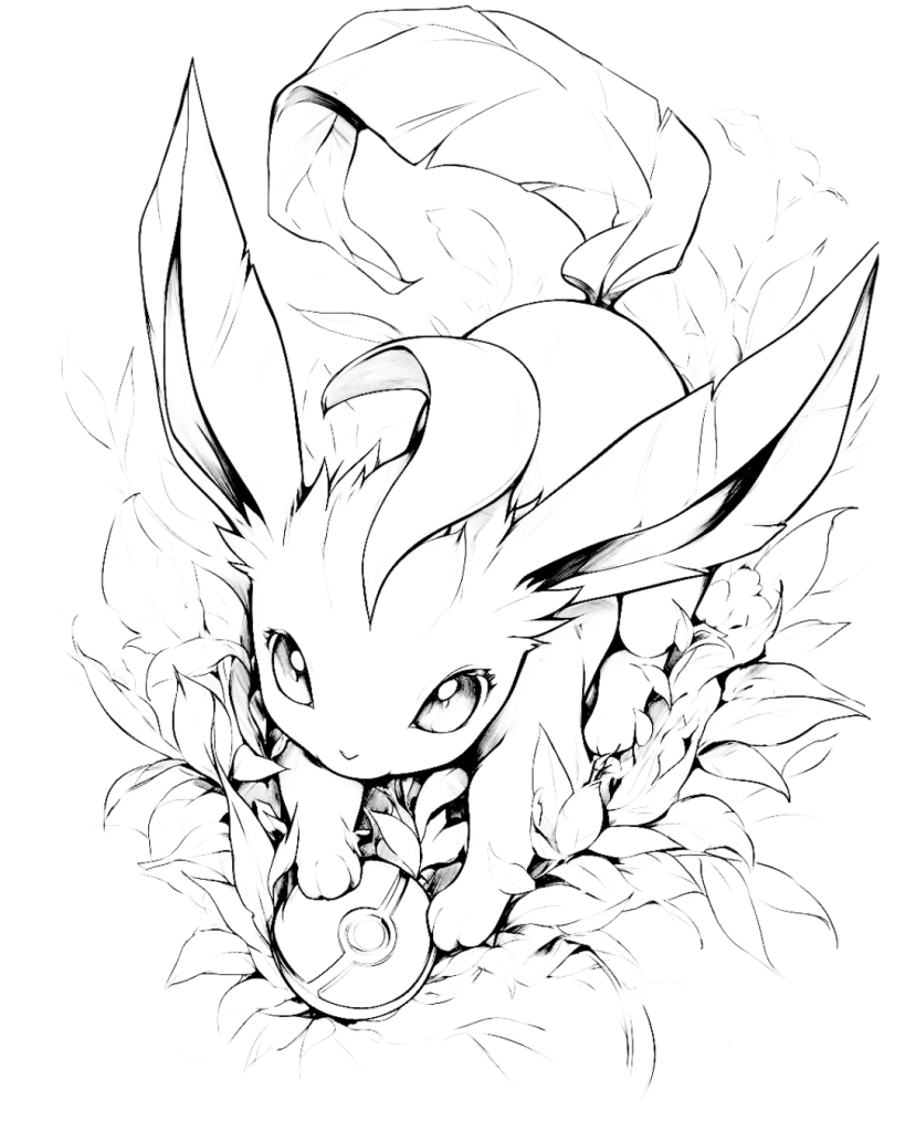 Leafean playwing with Pokeball coloring page