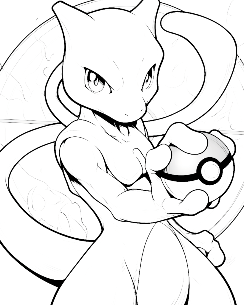 Mewtwo hold Pokeball coloring page