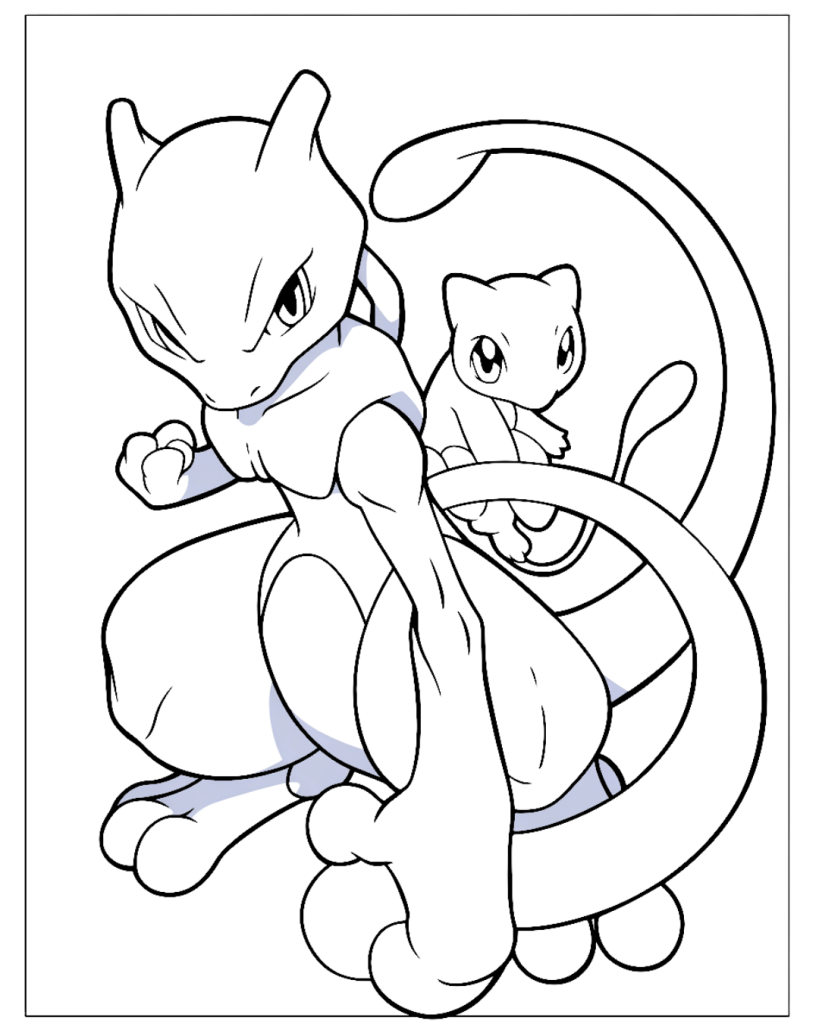 Mewtwo and Mew coloring page