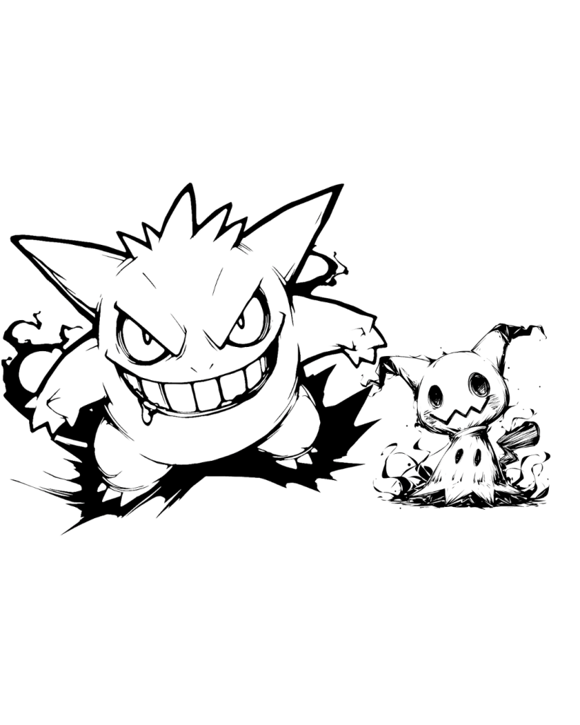 Gengar and Mimikyu Coloring Page