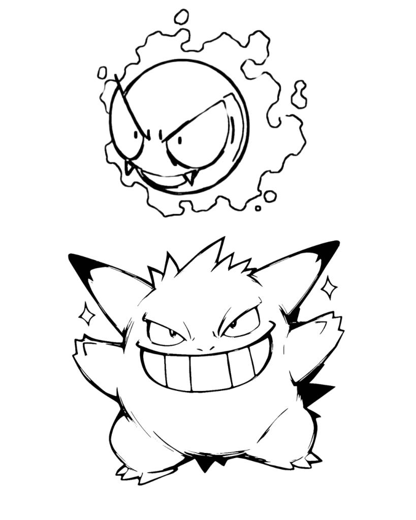 Adorable Gengar with Gastly Coloring Page