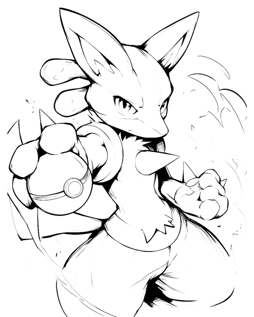 Lucario holding Pokeball Coloring Page