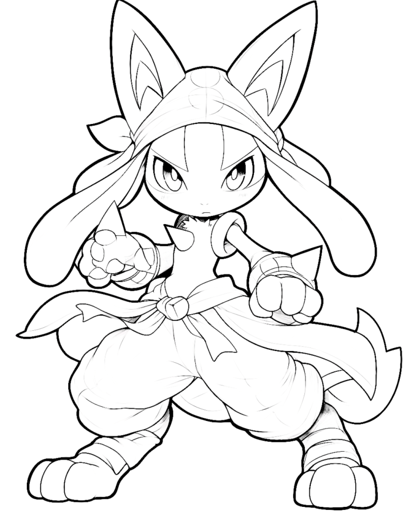 Adorable Lucario with Costume Coloring Page