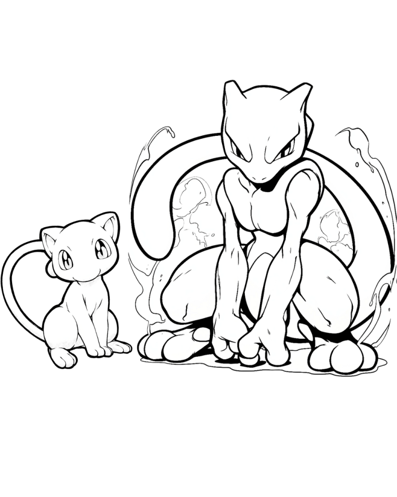 Mew with Mewtwo Coloring Page