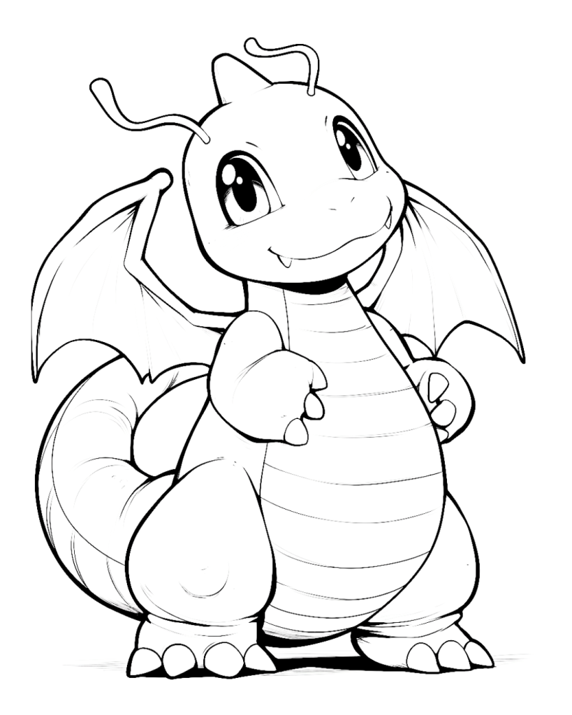 Chibi Dragonite Coloring Page