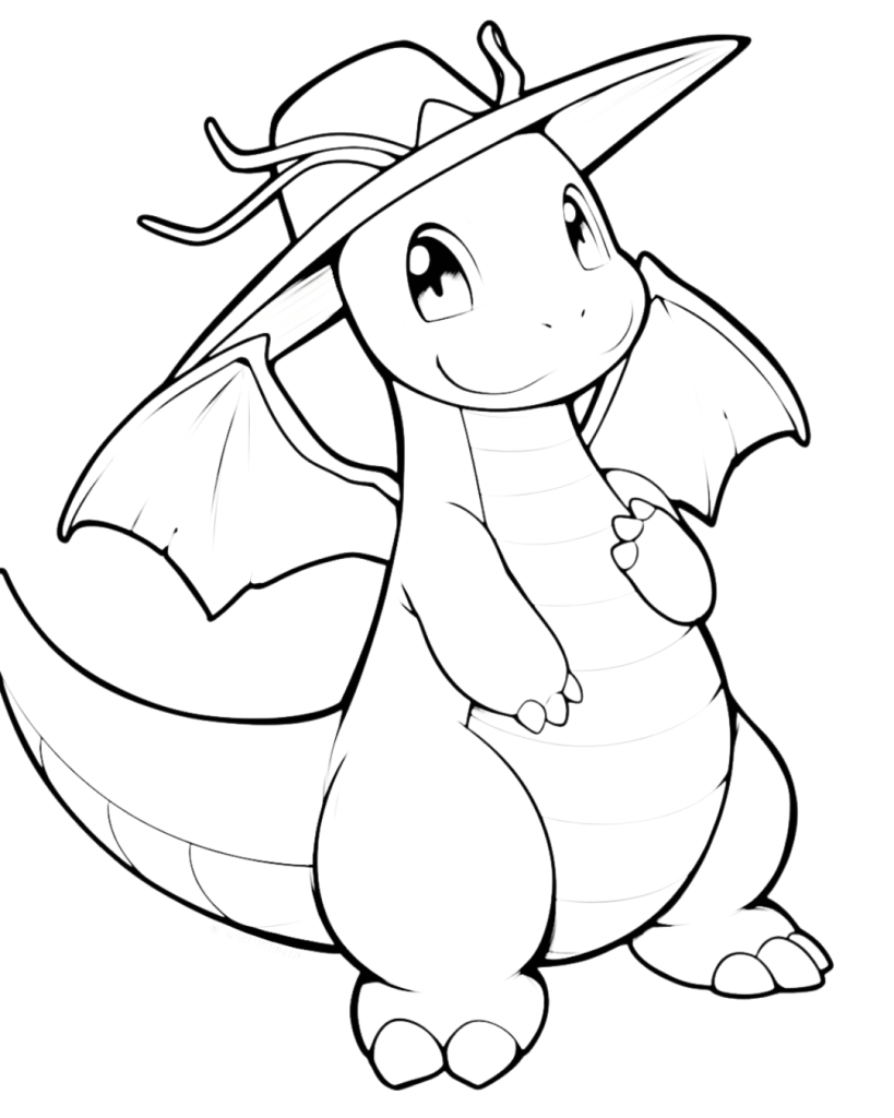 Adorable Dragonite Dress Hat Coloring Page