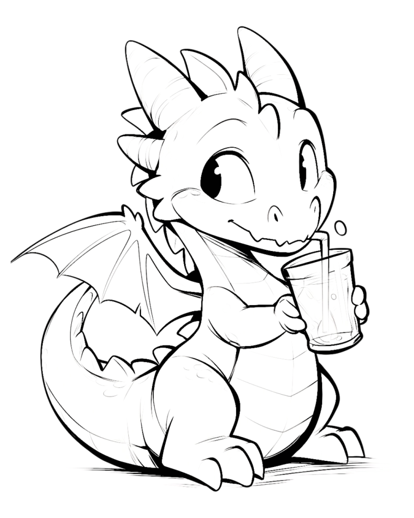 Dragon Drinking Soda Coloring Page