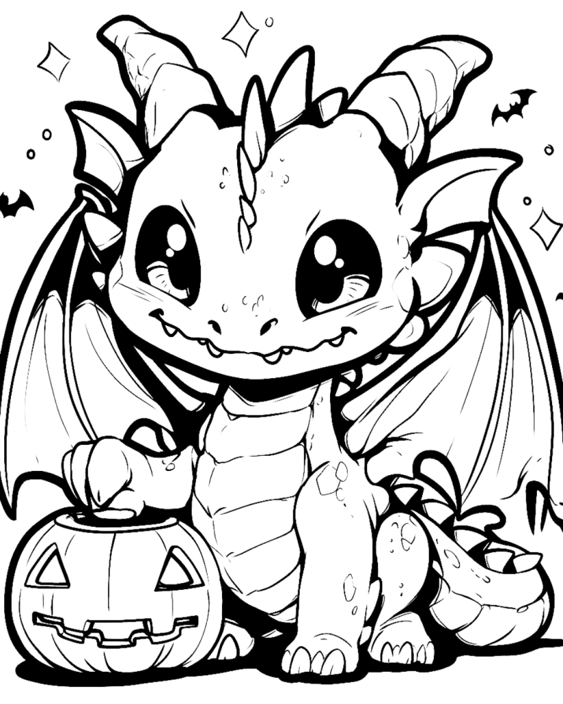 Dragon with Pumpkin coloring Page