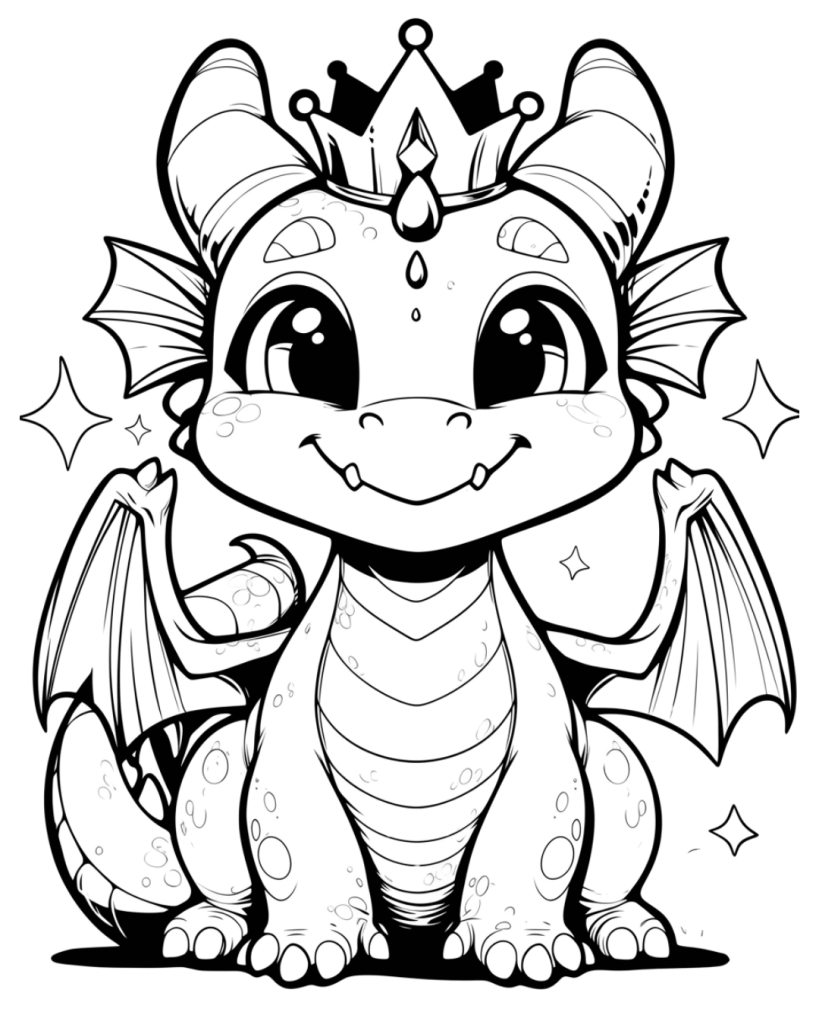 Dragon with Crown Coloring Page