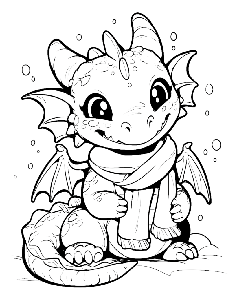 Dragon on Snowy Day Coloring Page