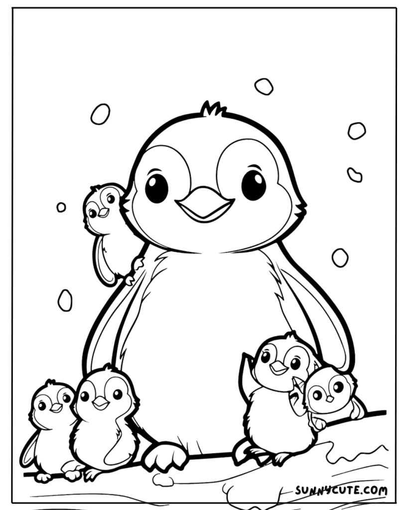 A group of penguins  Coloring Page