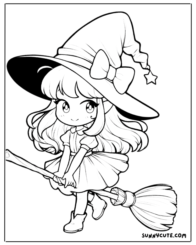 flying witch coloring page
