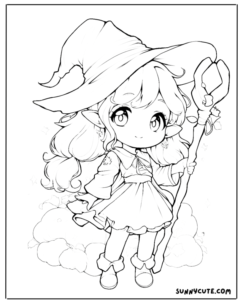 Magical Elf Witch Coloring Page