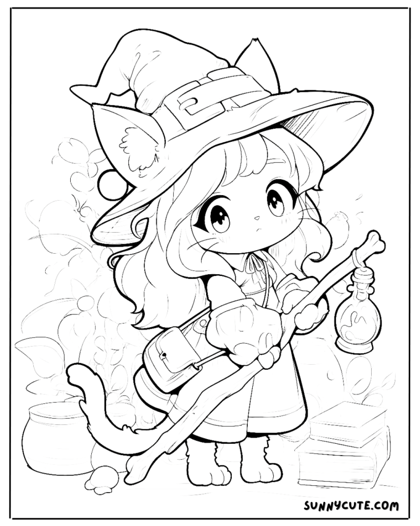 Cat Witch Coloring Page