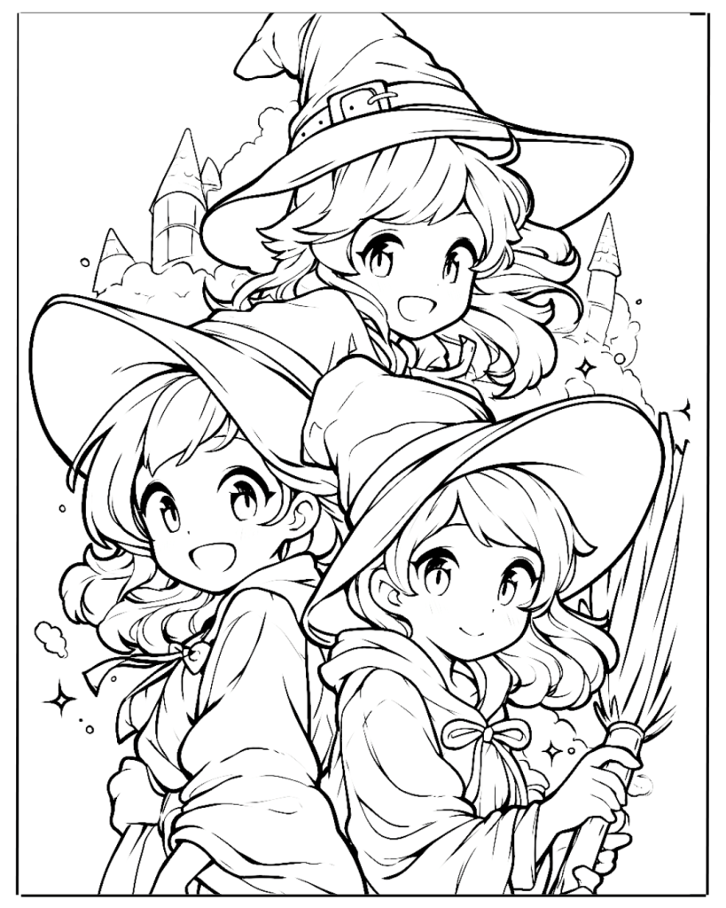 Anime Witches Coloring Page