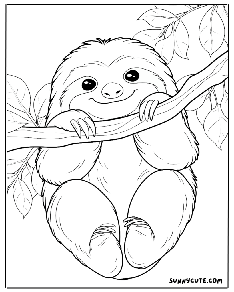 Adorable sloth coloring page