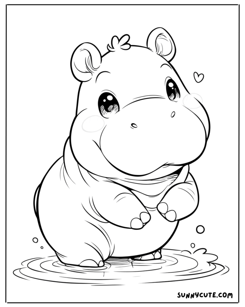 Adorable Hippo Coloring Page