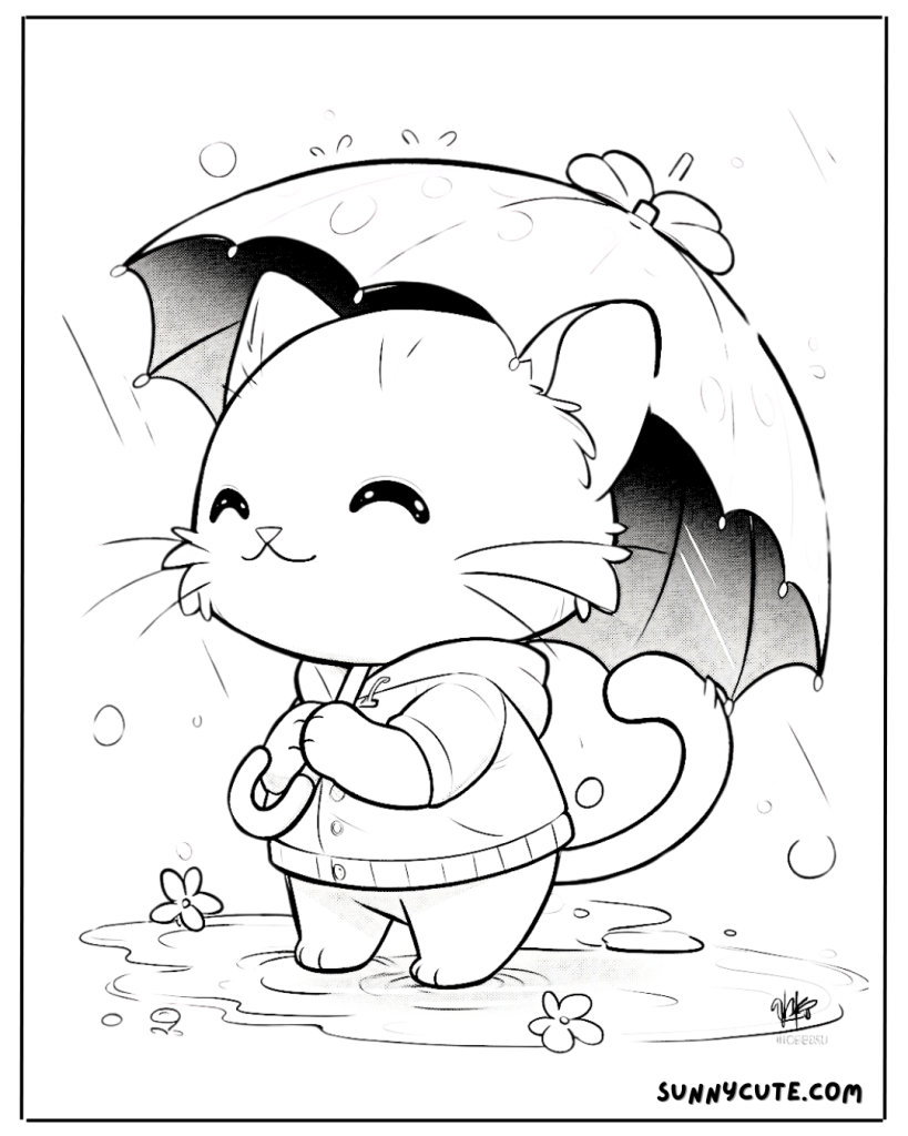 Anime Cat Coloring Page