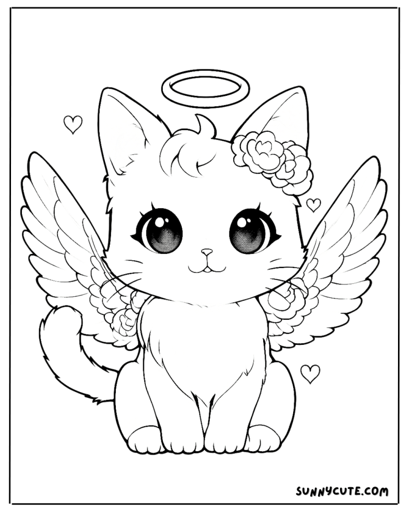 Angel Cat Coloring Page