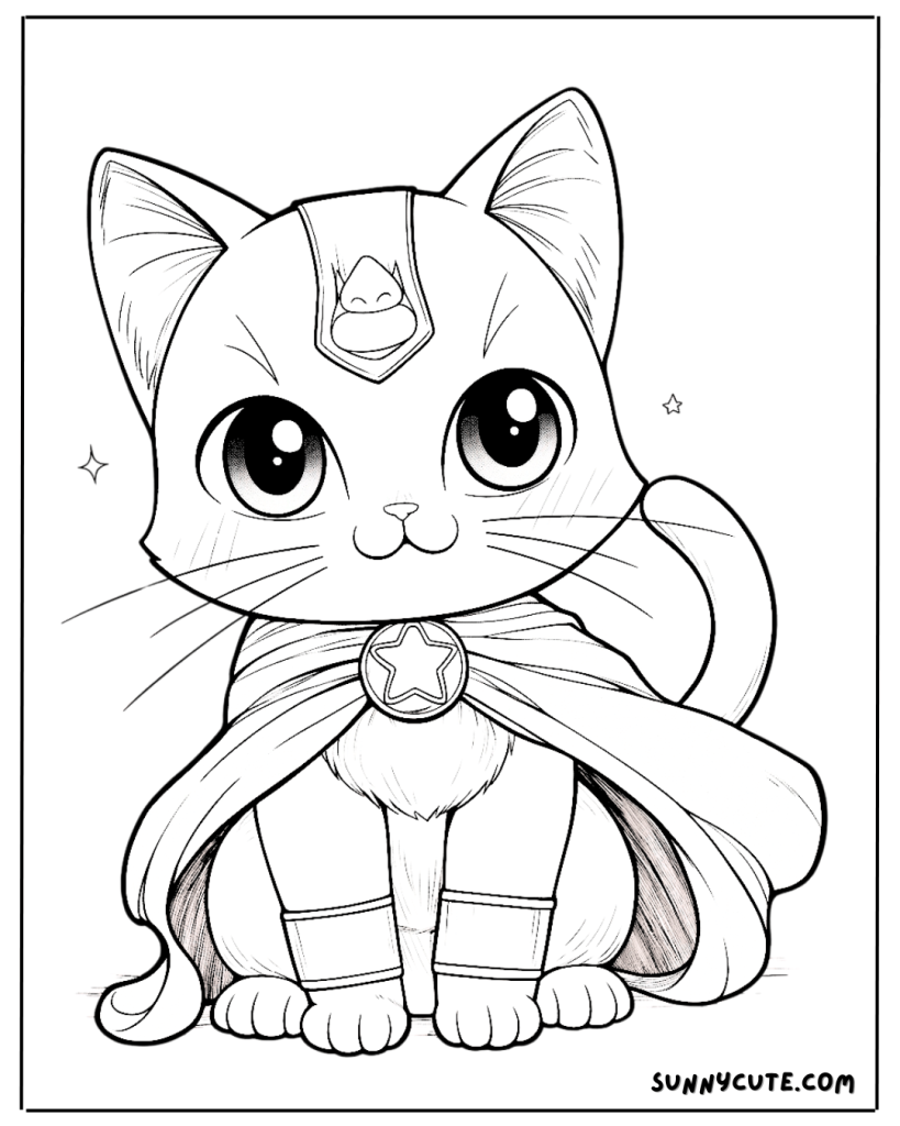 Superhero cat coloring page