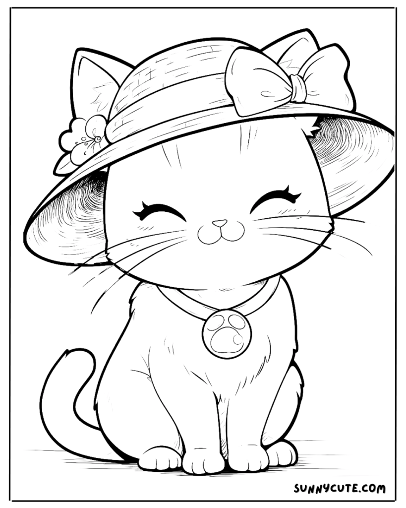 Cat with hat coloring page