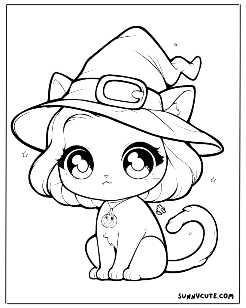 Witch cat coloring page