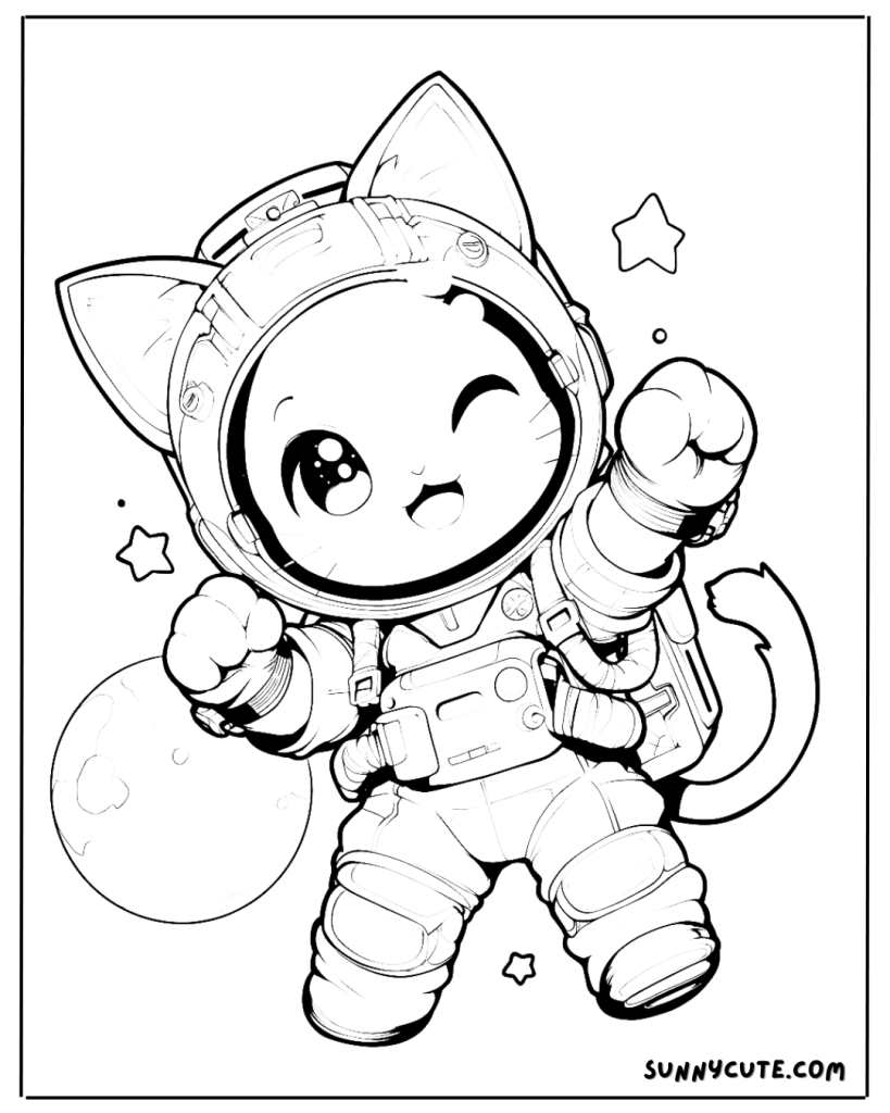 Astronaut cat coloring page