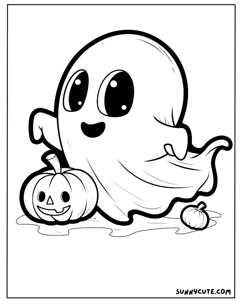 Ghost and Pumpkin Coloring Page