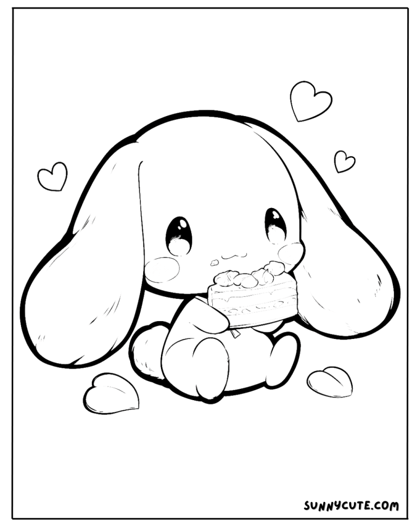 Cinnamoroll eating cake coloring page