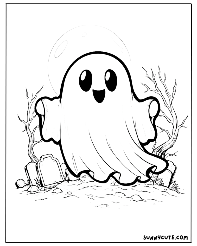 Ghost in the Graveyard Coloring Page