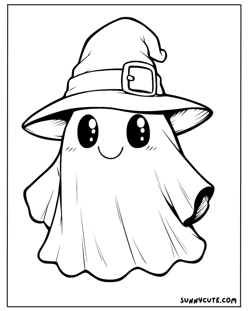 Ghost with a Witch Hat Coloring Page