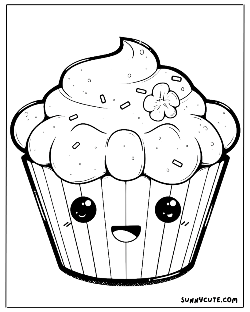 Kawaii Cupcake Coloring Page