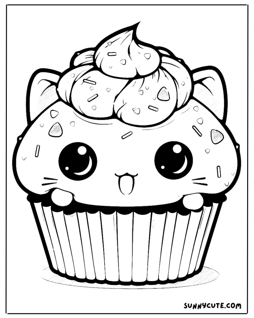 Cat Cupcake Coloring Page